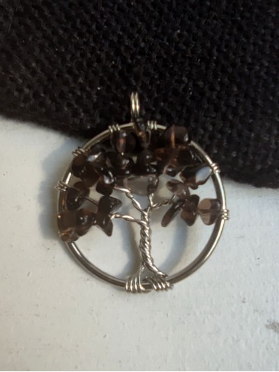 Медальон Дървото на живота с Опушен кварц Морион за защита - размер S