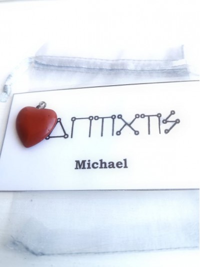 Комплект амулет с ангелски руни за Архангел Михаел и сърце от червен яспис
